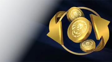 Illustration of rotating golden coins, featuring a lion symbol, representing the cashback bonus at Lev Online Casino, symbolizing the return of funds.