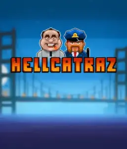 Dive into the thrilling world of Hellcatraz slot by Relax Gaming, showcasing a comic-style prisoner and a guard with the infamous Alcatraz prison and San Francisco skyline in the background. This image portrays the light-hearted escapade of an escape-themed game, perfect for players looking for a unique slot experience, providing a captivating gaming experience. 