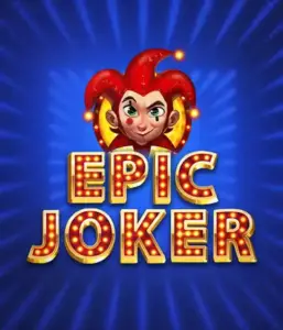 Step into the energetic world of Epic Joker slot by Relax Gaming, showcasing a cheerful joker with a flaming hairstyle set against a sparkling blue background. This graphic depicts the fun and excitement of classic slots, ideal for fans of classic casino aesthetics, offering a delightful gaming experience.