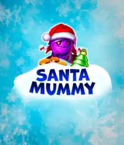  Discover the quirky "Santa Mummy" slot game by Belatra, featuring a Santa-clad mummy dressed in festive holiday attire. This vibrant image portrays the mummy with a bright purple hue, wearing a Santa hat, surrounded by snowy blue with frosty snowflakes. The game's title, "Santa Mummy," is prominently displayed in large, icy blue letters.