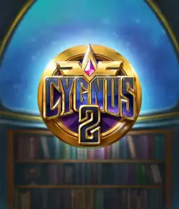 Explore the magical artwork of ELK Studios' Cygnus 2 Slot, highlighting a stunning golden emblem with a vibrant design in purple and gold. With a backdrop of a celestial library setting, this image conjures the essence of adventure and mystery. 